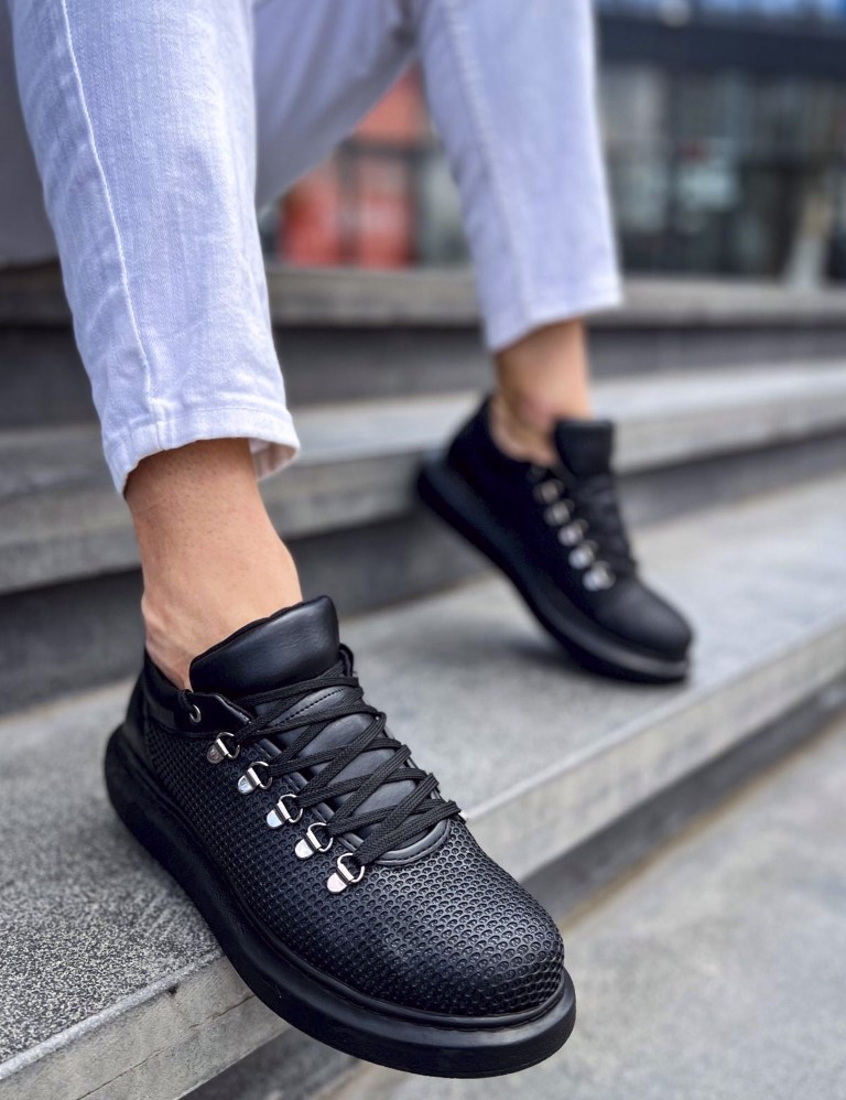 Ανδρικά μαύρα Sneakers δερματίνη ανάγλυφο σχέδιο CH021M φωτογραφία